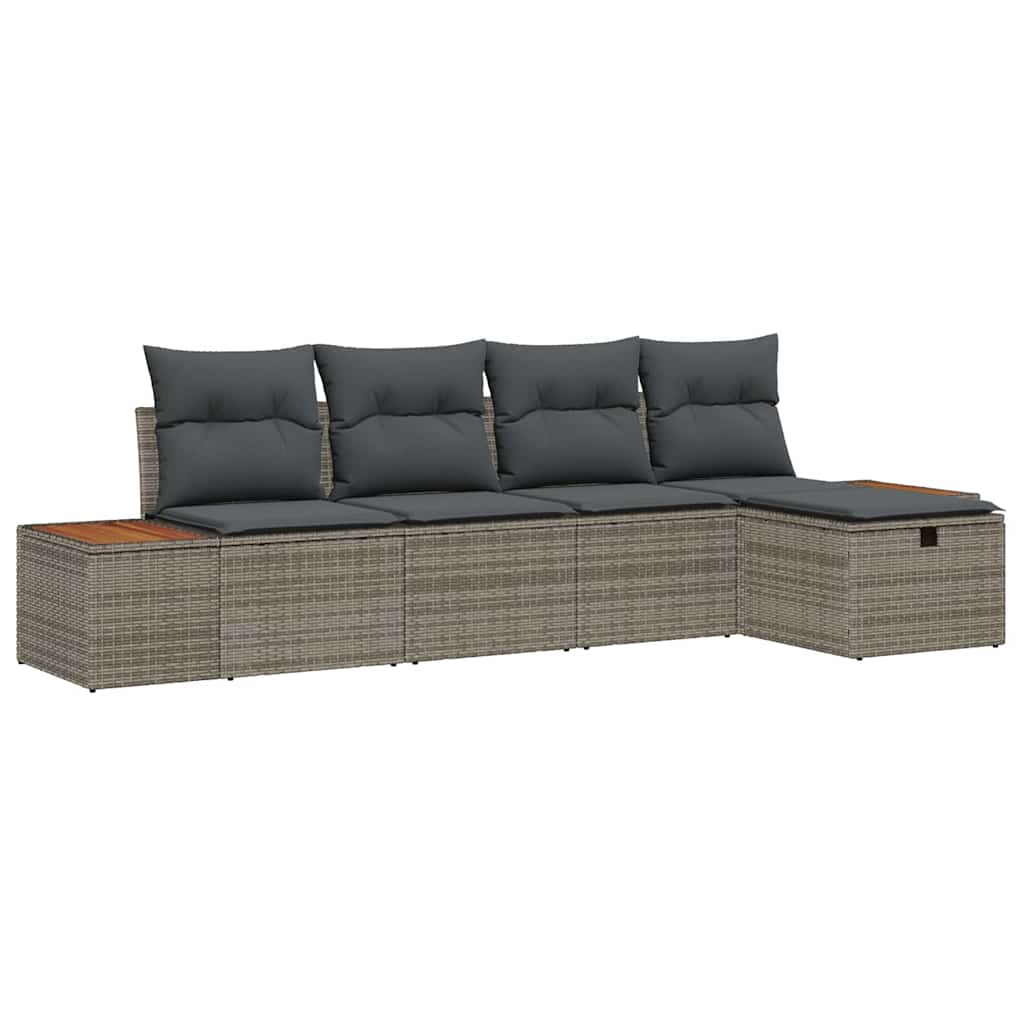 Gartensofa-set mit Kissen 5 pcs Grau Poly-Rattan