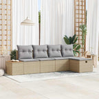 Gartensofa-set mit Kissen 5 pcs Beige Poly-Rattan