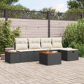 Gartensofa-set mit Kissen 6 pcs Schwarz Poly-Rattan
