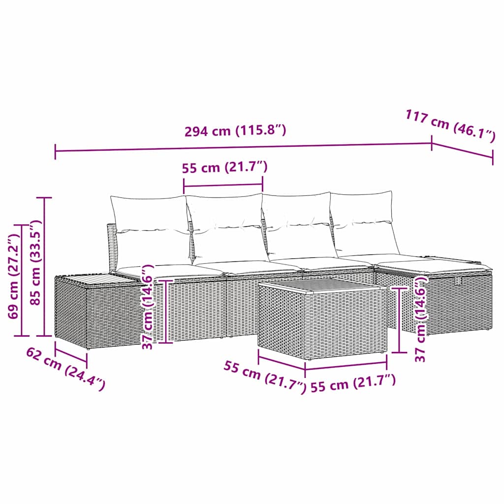 Gartensofa-set mit Kissen 6 pcs Schwarz Poly-Rattan