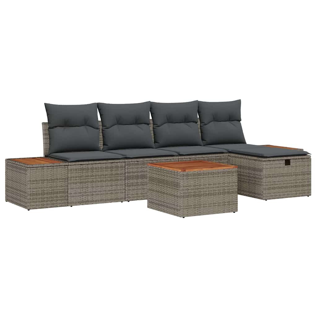 Gartensofa-set mit Kissen 6 pcs Grau Poly-Rattan