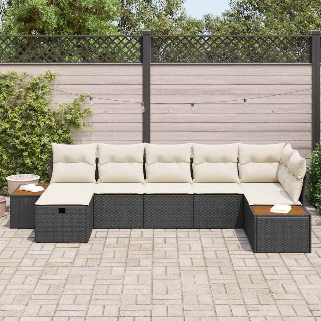 Gartensofa-set mit Kissen 8 pcs Schwarz Poly-Rattan