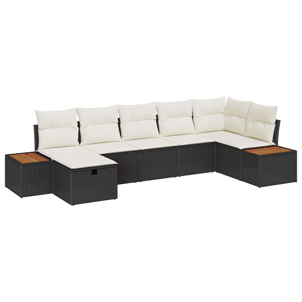 Gartensofa-set mit Kissen 8 pcs Schwarz Poly-Rattan