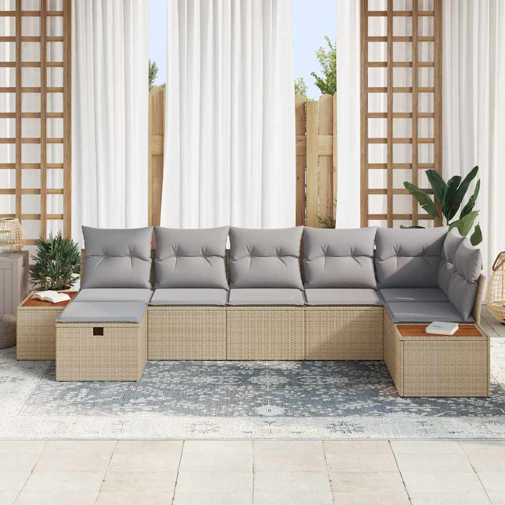 Gartensofa-set mit Kissen 8 pcs Beige Poly-Rattan