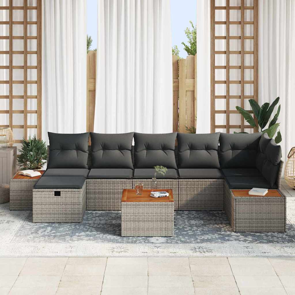 Gartensofa-set mit Kissen 8 pcs Grau Poly-Rattan
