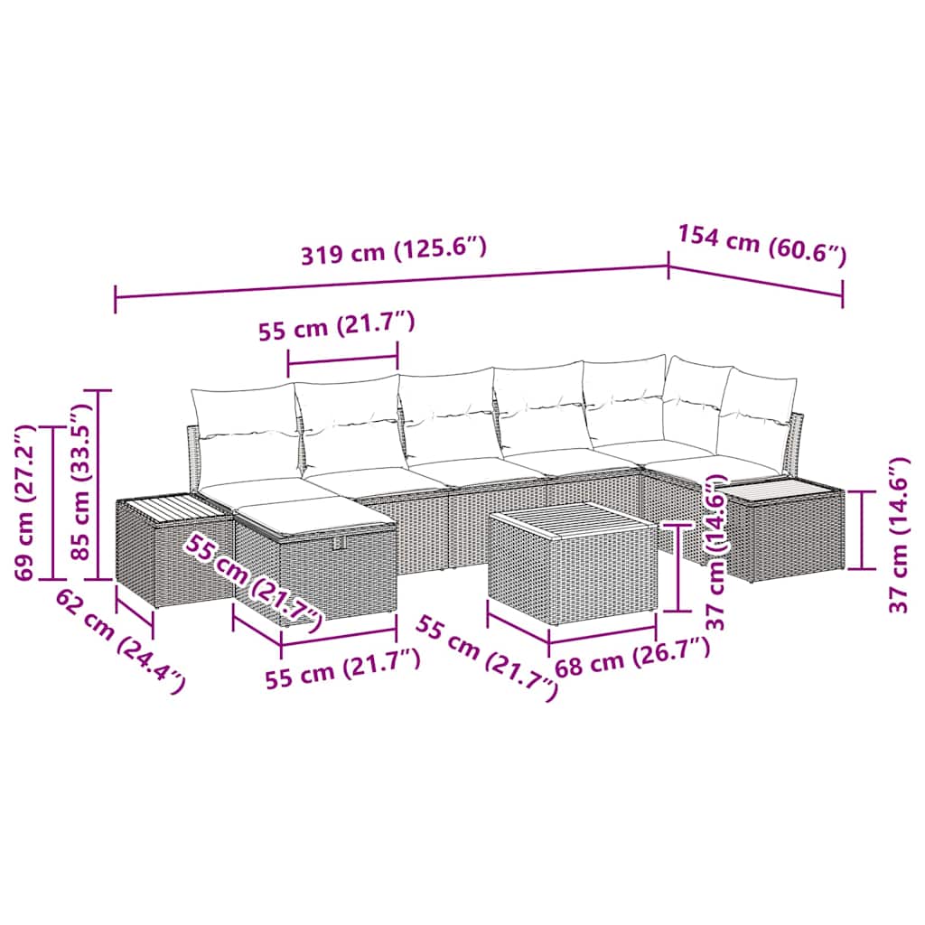 Gartensofa-set mit Kissen 8 pcs Beige Poly-Rattan