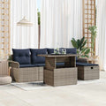 Gartensofa-set mit Kissen mit Speicher 6 pcs Grau Poly-Rattan
