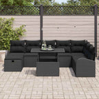 Garten-Sofa-Set mit Kissen 9 pcs Schwarz Poly Rattan