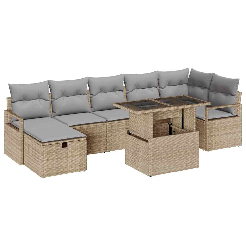 Garten-Sofa-Set mit Kissen mit Speicher 8 pcs Beige Poly Rattan