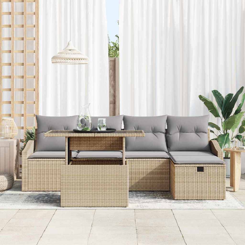 Gartensofa-set mit Kissen mit Speicher 6 pcs Poly-Rattan