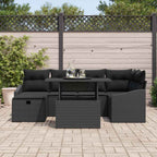 Garten-Sofa-Set mit Kissen 7 pcs Schwarz Poly Rattan
