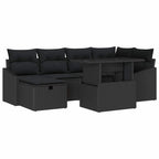 Garten-Sofa-Set mit Kissen 7 pcs Schwarz Poly Rattan