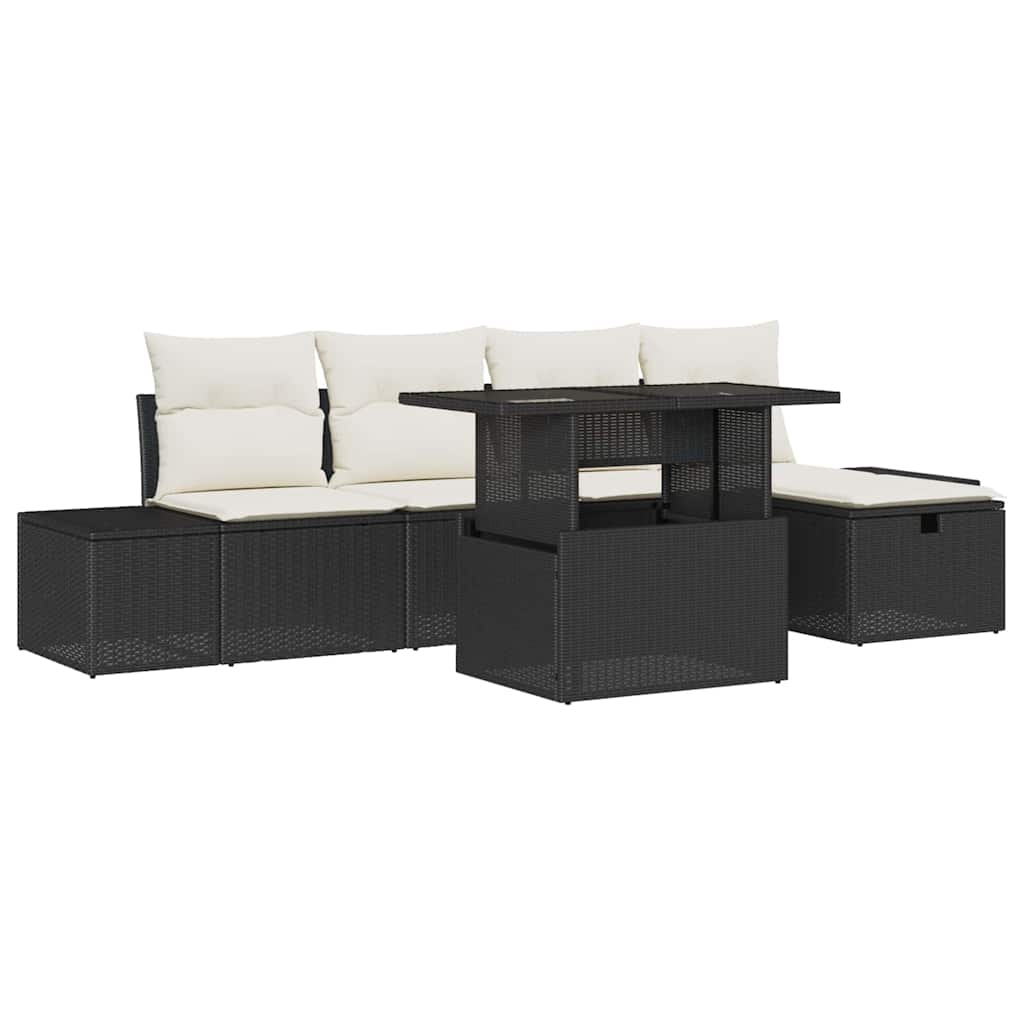 Garten-Sofa-Set mit Kissen mit Speicher 6 pcs Poly Rattan