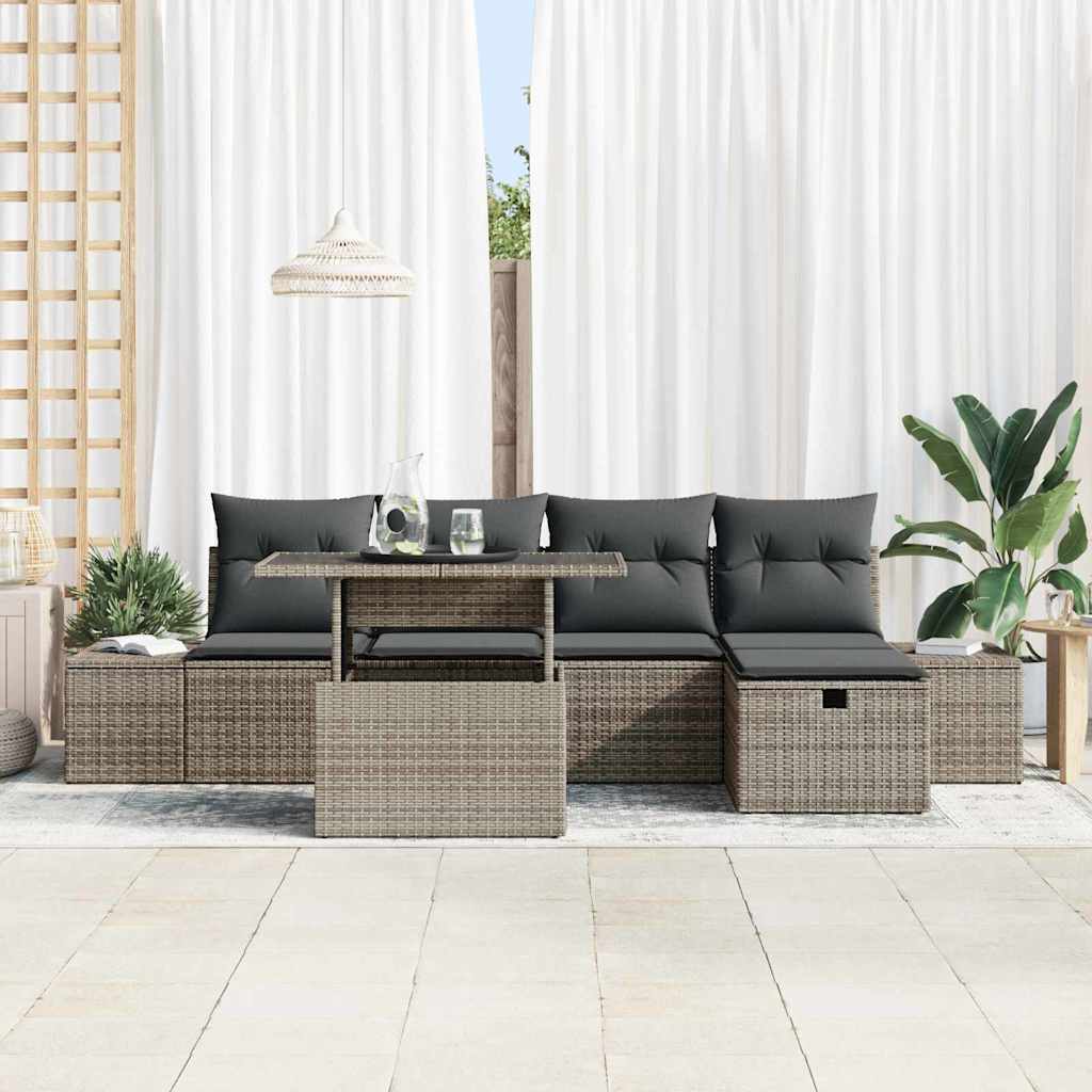 Garten-Sofa-Set mit Kissen mit Speicher 6 pcs Poly Rattan