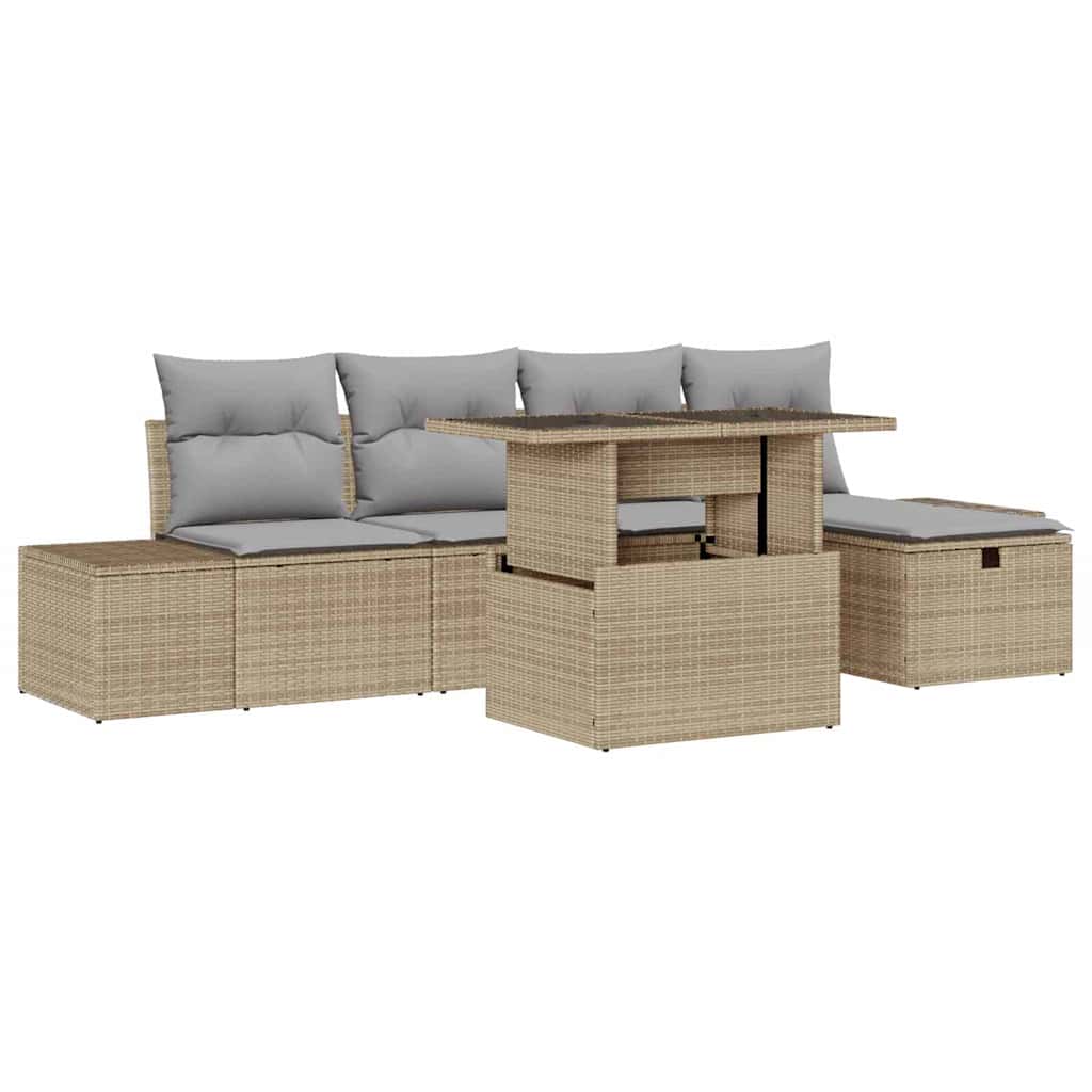 Garten-Sofa-Set mit Kissen mit Speicher 6 pcs Poly Rattan