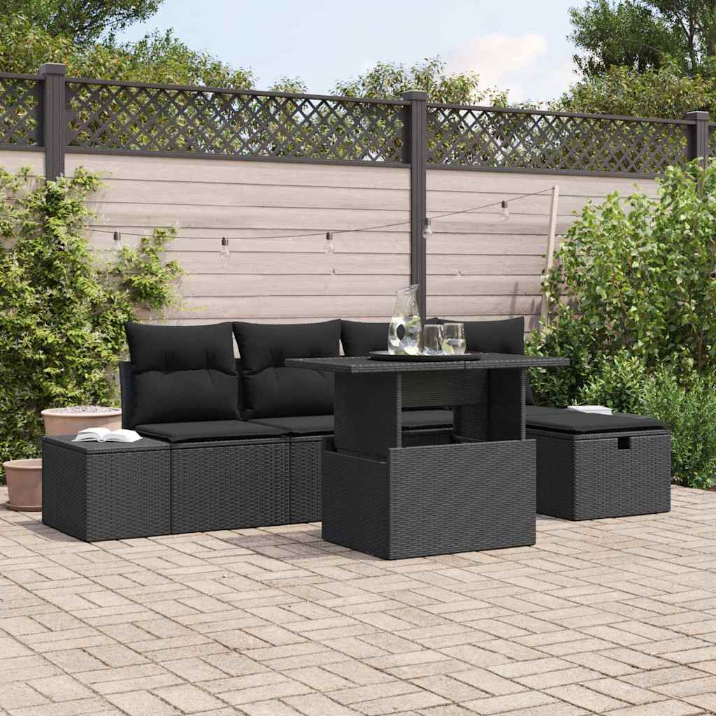 Garten-Sofa-Set mit Kissen mit Speicher 6 pcs Poly Rattan