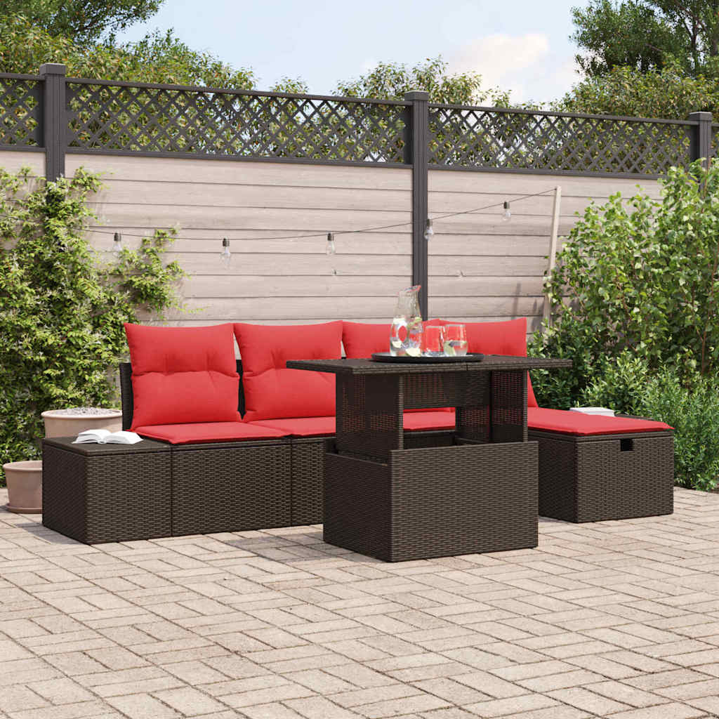 Gartensofa-set mit Kissen mit Speicher 6 pcs Poly-Rattan