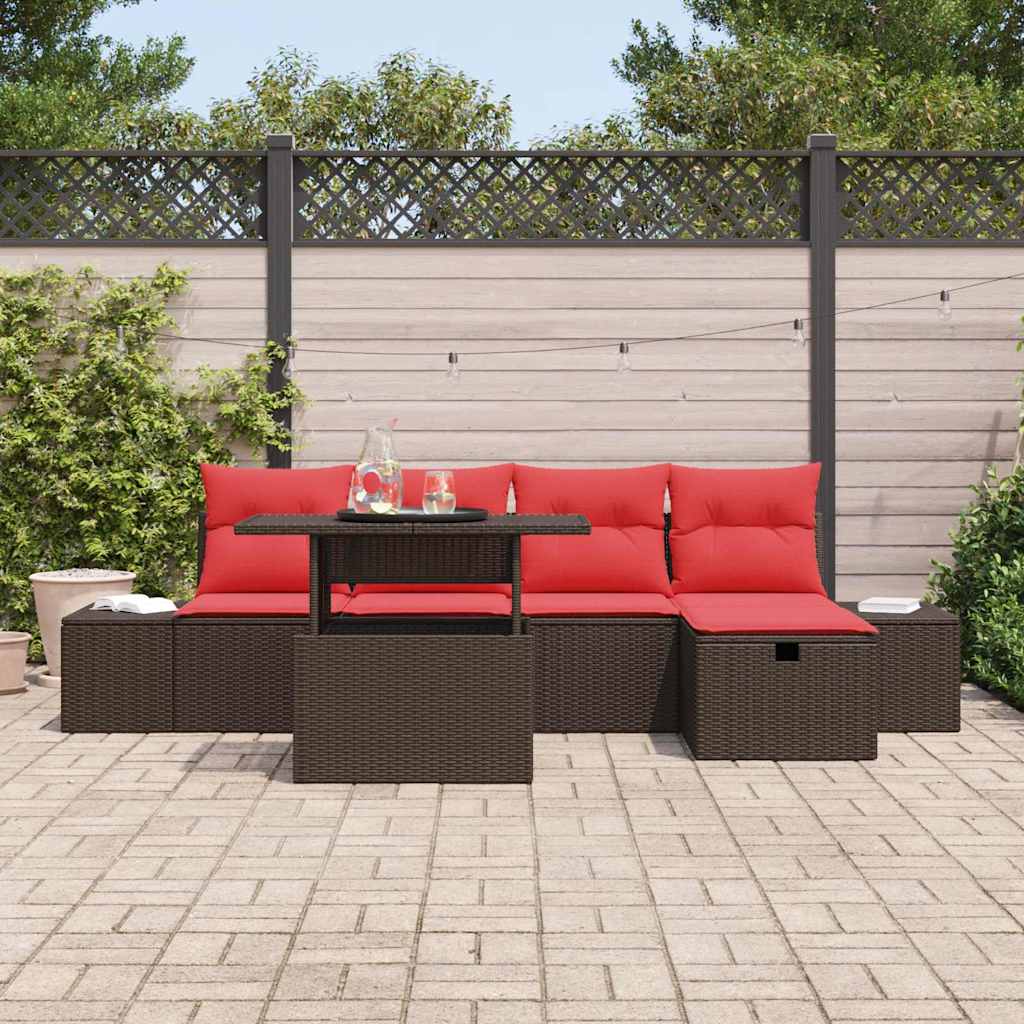 Gartensofa-set mit Kissen mit Speicher 6 pcs Poly-Rattan