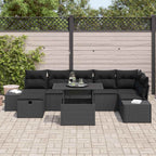 Garten-Sofa-Set mit Kissen 8 pcs Schwarz Poly Rattan