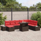 Garten-Sofa-Set mit Kissen mit Speicher 9 pcs Braun Poly Rattan