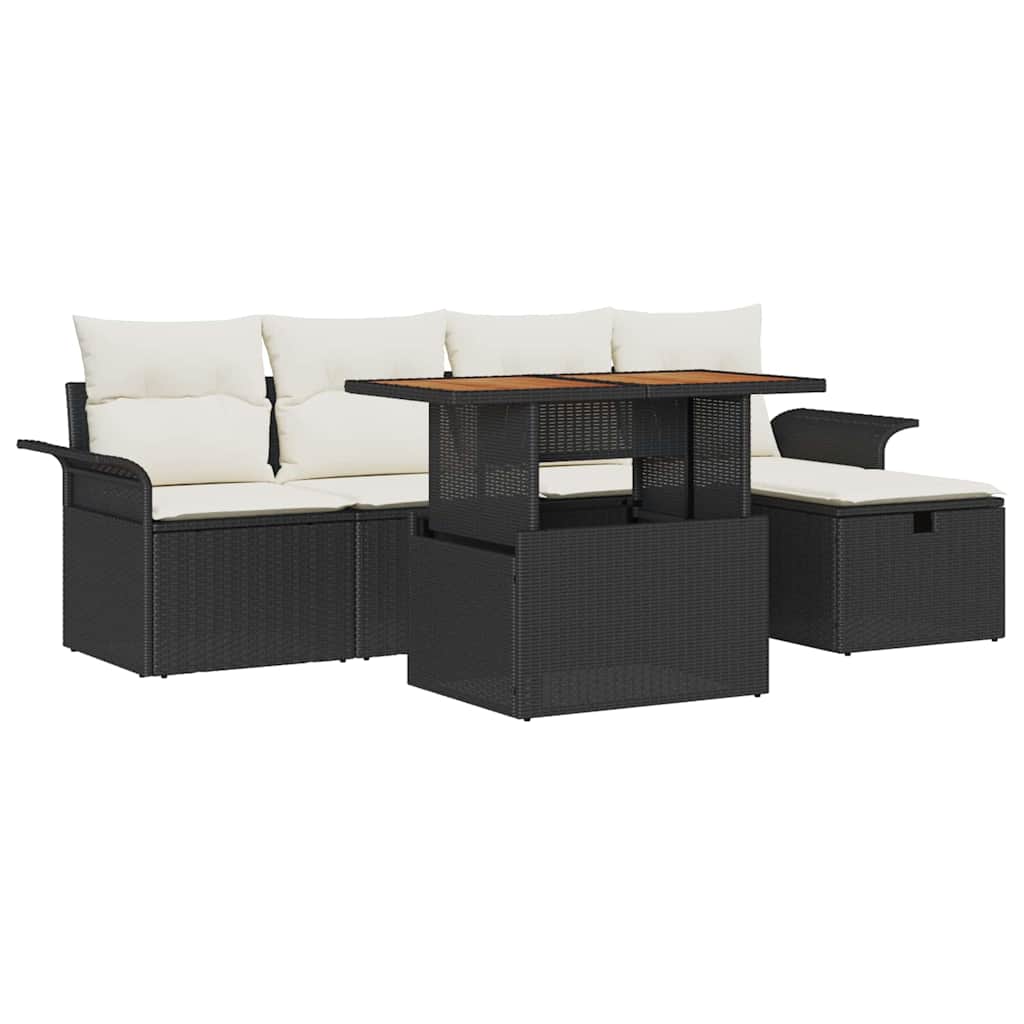 Gartensofa-set mit Kissen 6 pcs Schwarz Poly-Rattan