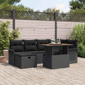 Gartensofa-set mit Kissen 7 pcs Schwarz Poly-Rattan