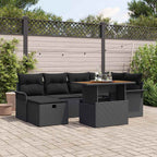 Gartensofa-set mit Kissen 7 pcs Schwarz Poly-Rattan