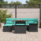Gartensofa-set mit Kissen 7 pcs Schwarz Poly-Rattan