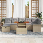 Gartensofa-set mit Kissen mit Speicher 8 pcs Beige Poly-Rattan