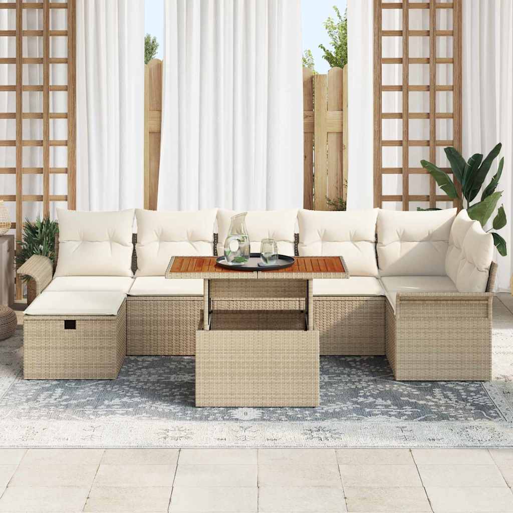 Gartensofa-set mit Kissen mit Speicher 8 pcs Beige Poly-Rattan