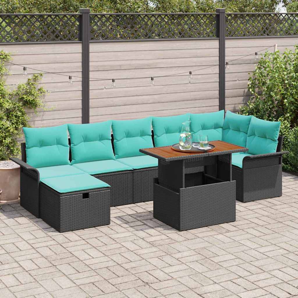 Gartensofa-set mit Kissen 8 pcs Schwarz Poly-Rattan