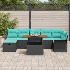 Gartensofa-set mit Kissen 8 pcs Schwarz Poly-Rattan