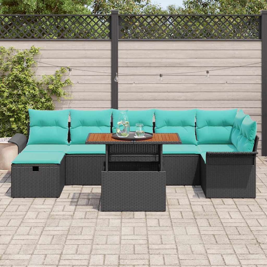 Gartensofa-set mit Kissen 8 pcs Schwarz Poly-Rattan