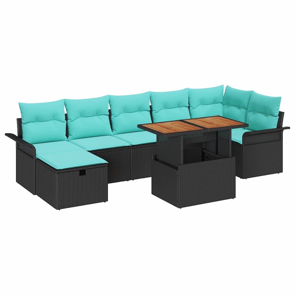 Gartensofa-set mit Kissen 8 pcs Schwarz Poly-Rattan