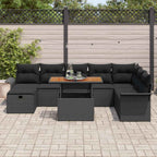 Gartensofa-set mit Kissen 9 pcs Schwarz Poly-Rattan