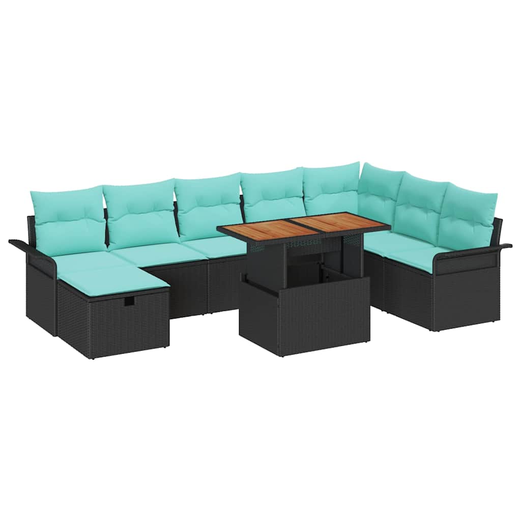 Gartensofa-set mit Kissen 9 pcs Schwarz Poly-Rattan
