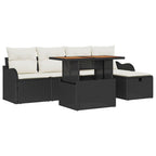Gartensofa-set mit Kissen 6 pcs Schwarz Poly-Rattan