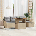 Gartensofa-set mit Kissen mit Speicher 6 pcs Beige Poly-Rattan
