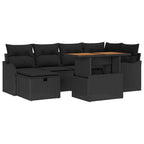 Gartensofa-set mit Kissen 7 pcs Schwarz Poly-Rattan