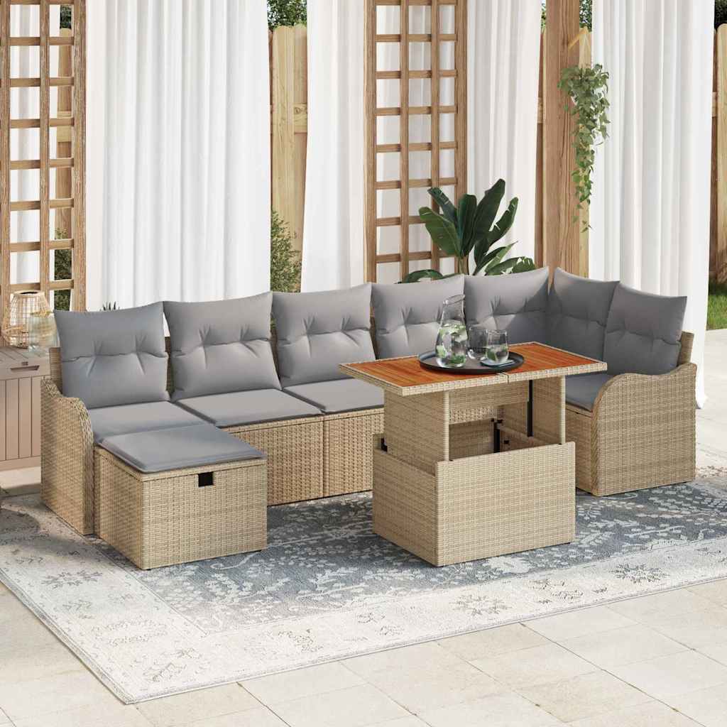 Gartensofa-set mit Kissen mit Speicher 8 pcs Beige Poly-Rattan