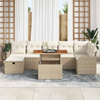 Gartensofa-set mit Kissen mit Speicher 8 pcs Beige Poly-Rattan