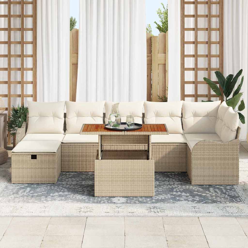 Gartensofa-set mit Kissen mit Speicher 8 pcs Beige Poly-Rattan