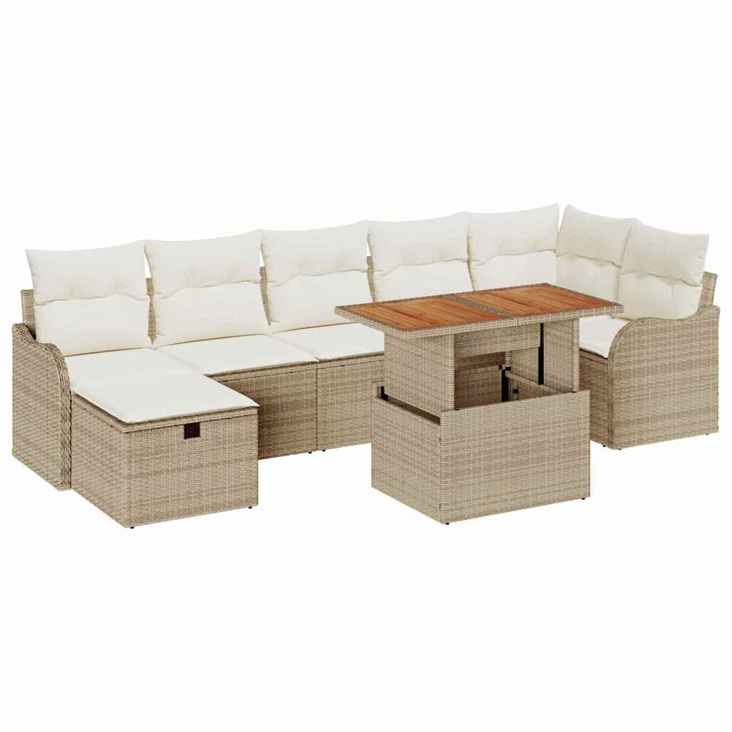 Gartensofa-set mit Kissen mit Speicher 8 pcs Beige Poly-Rattan