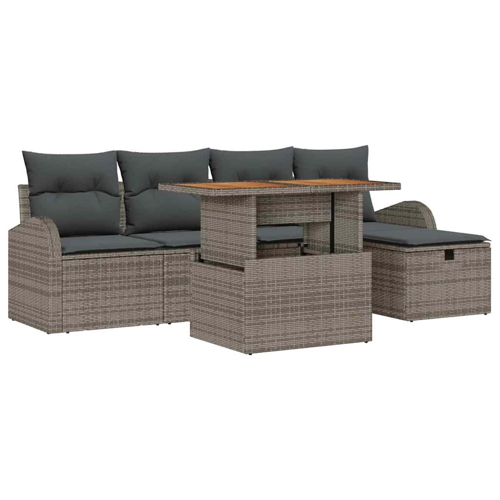 Gartensofa-set mit Kissen mit Speicher 6 pcs Grau Poly-Rattan