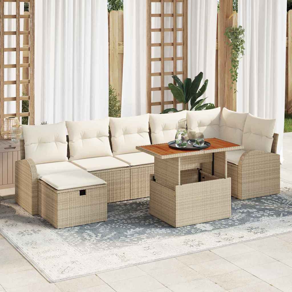 Gartensofa-set mit Kissen mit Speicher 8 pcs Beige Poly-Rattan