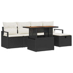 Gartensofa-set mit Kissen 6 pcs Schwarz Poly-Rattan