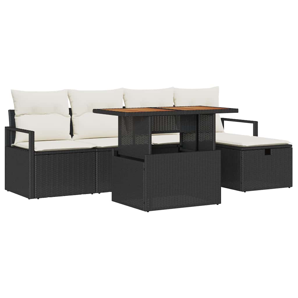 Gartensofa-set mit Kissen 6 pcs Schwarz Poly-Rattan