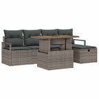 Gartensofa-set mit Kissen mit Speicher 6 pcs Grau Poly-Rattan