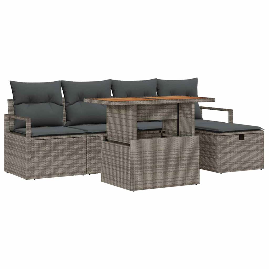 Gartensofa-set mit Kissen mit Speicher 6 pcs Grau Poly-Rattan