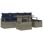 Gartensofa-set mit Kissen mit Speicher 6 pcs Grau Poly-Rattan